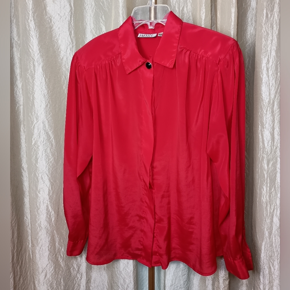 Fitting Image Vintage Red Structured Blouse Size 18 - Picture 3 of 11